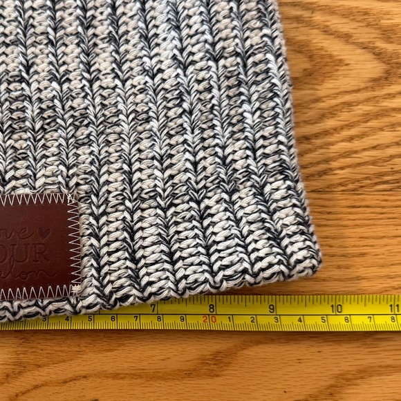 Love Your Melon Salt and Pepper (Black and White) Leather Patch Beanie - Picture 3 of 6